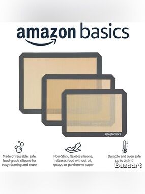 3 Pack Silicone Rectangular Baking Mats, Non-Stick, Reusable, Dishwasher Safe